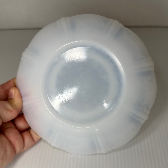 3 Elegant American Sweetheart Monax White Opalescent Glass 6" Tea Cup Saucers - Picture 3 of 16